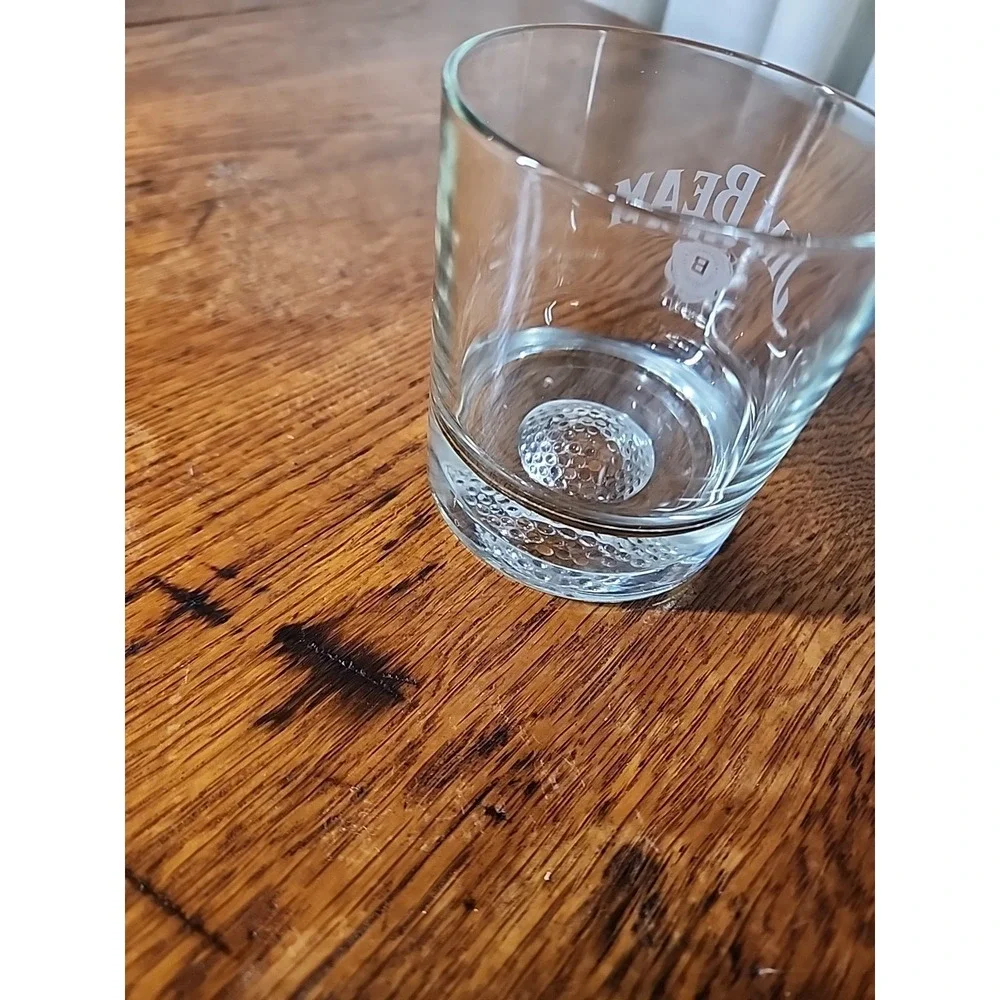 JIM BEAM GOLF BALL IMPRESSED LOW BALL HEAVY BAR GLASS